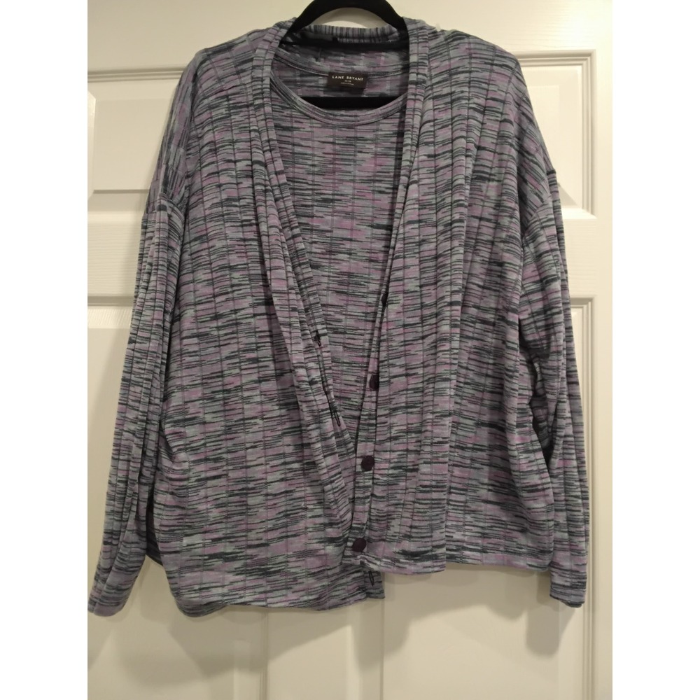 Lane Bryant Plus Size 26/28 Knit Cardigan‎ Tank Top Set Purple Grey Heathered